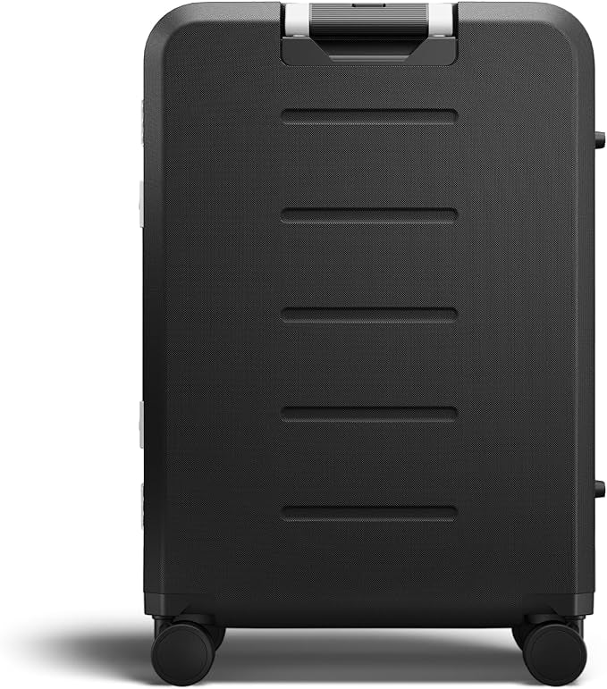D_b_ Ramverk Pro Medium Check-In 25 Inch Hardside Luggage Extra Protection Aluminum Frame, Silent 360 Spinner Wheels, TSA Lock, Interior Laptop Compartment - Silver Frame/Black