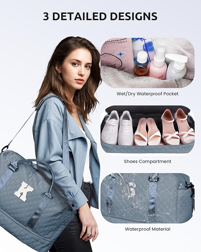 Gifts for Girls-Duffle Bag with Shoe Compartment, Personalized Weekender Bag, Overnight Bags for Women, Letter Travel Bag with Makeup Bag，Tween Girls Trendy Stuff Gift (Letter B)