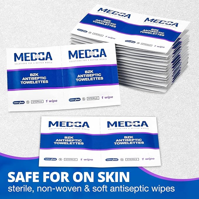 Hand Wipes – (Pack of 300) Benzalkonium Chloride Swabs Individual BZK Single-Use Packets by MEDca