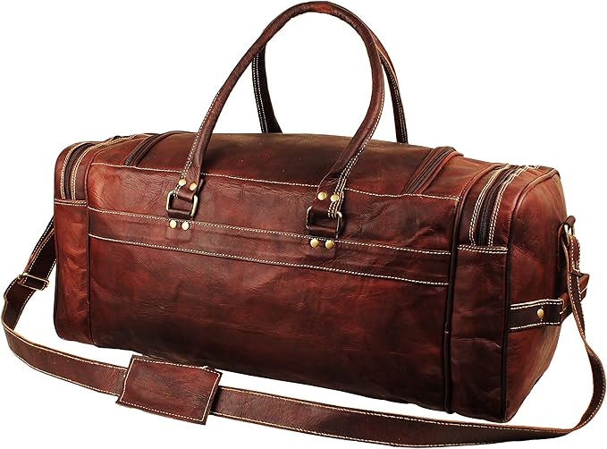 Men’s Gym Sports Overnight Weekender Bag Leather Travel Bags For Men Vintage Leather Duffle Bag Women Carry On Travel Holdall Bag 24 Inches