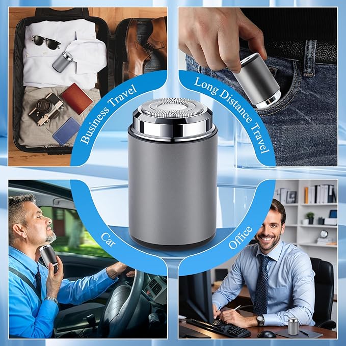 Mini Electric Shaver, Portable Mini Electric Shaver, Pocket Size MiniElectricShaver for Men, USB Rechargeable Waterproof ShaverElectric Beard Trimmer for Home, Car, Office, Business Trip (Gray)