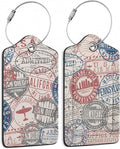 Set of 2 Luggage Tags for Suitcases, Leather Passport Travel Stamps Baggage Tags with Stainless Steel Loop, Privacy Name ID Card Cover Kawaii Travel Labels for Women Men Kids Girls
