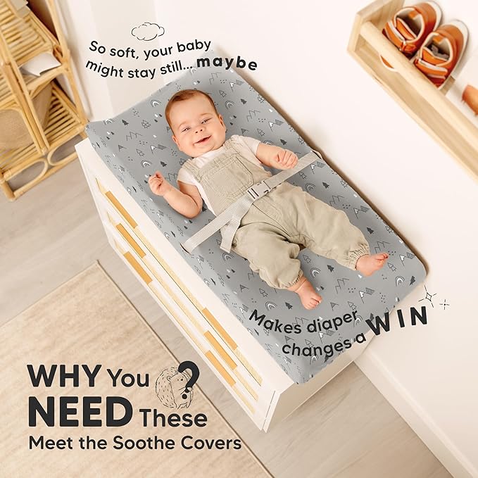 2-Pack Organic Changing Pad Covers for Girl, Boy, Neutral - 100% Cotton Changing Table Pad Cover, Soft Baby Nursery Diaper Changing Pad Sheets, Contour Changing Pads Liners,Change Pad Cover (Woodland)