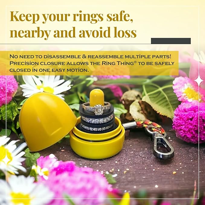 RING THING - Ring Holder Keychain, Jewelry Organizer and Storage, Portable Waterproof Ring Holder, Pill Box Keychain Container, Gym Accessory, and Travel Ring Case (Daisy Yellow)