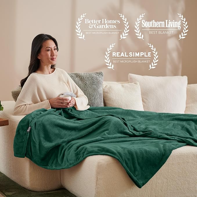 Bare Home Fleece Blanket - Throw/Travel - Ultra-Soft Lightweight for Bed, Sofa, and Couch - Luxury Microplush - Cozy Warm Blanket (Throw/Travel, Forest Green)