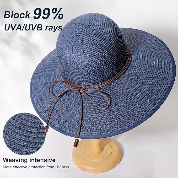 DRESHOW Beach Hats for Women Big Straw Wide Brim Summer Hat Floppy Foldable Roll up Cap Sun Hat UPF 50+