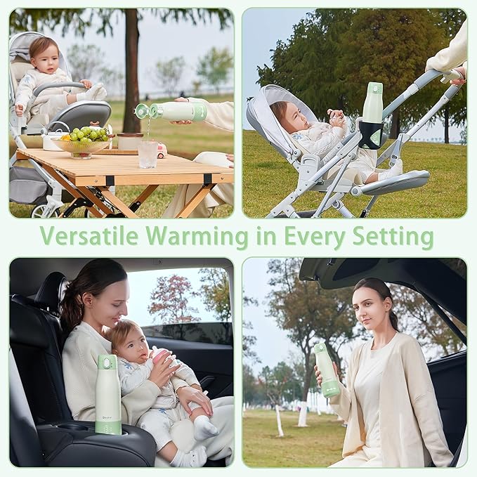 Portable Bottle Warmer for Travel, 3 Min Fast Heating for Breastmilk & Water, 12 Oz Milk Warmer with 5-Level Smart Temp Control, 9000mAh Battery to Meet Your All-Day Needs