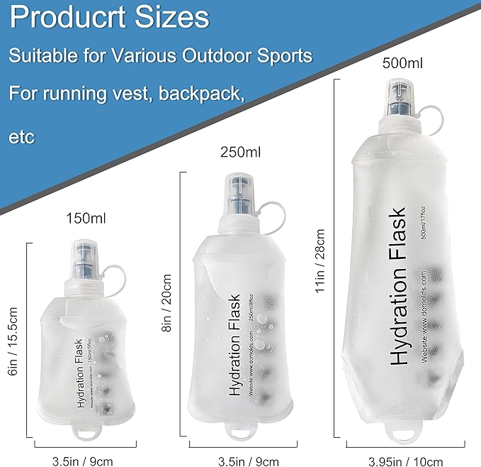 CLINTT 500ml Soft Flask, Foldable Running Water Bottle, TPU Folding Soft Water Flask, BPA-Free Collapsible Flask for Hydration Pack Running Vest, Cycling, Climbing, Hiking - 1Pcs, White