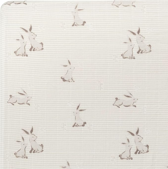 Crane Baby 100% Organic Cotton Gender Neutral Animal Nursery Bedding, Fitted Sheet, Soft Breathable GOTS Certified Cotton, Bunny Crib Sheet