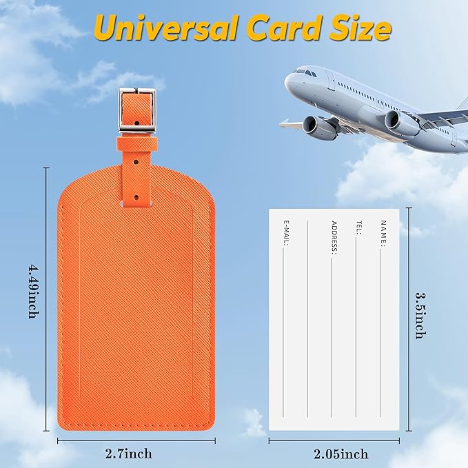 3 Pack Luggage Tags for Suitcases, TSA Approved Bag Tags, Baggage Tags with Privacy Protection, Travel Essentials Luggage Accessories, Orange