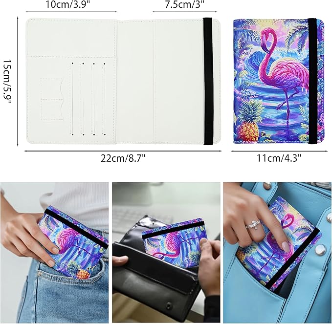 Passport Holder for Women and Men PU Leather Passport Cover for Travel (Flamingo)