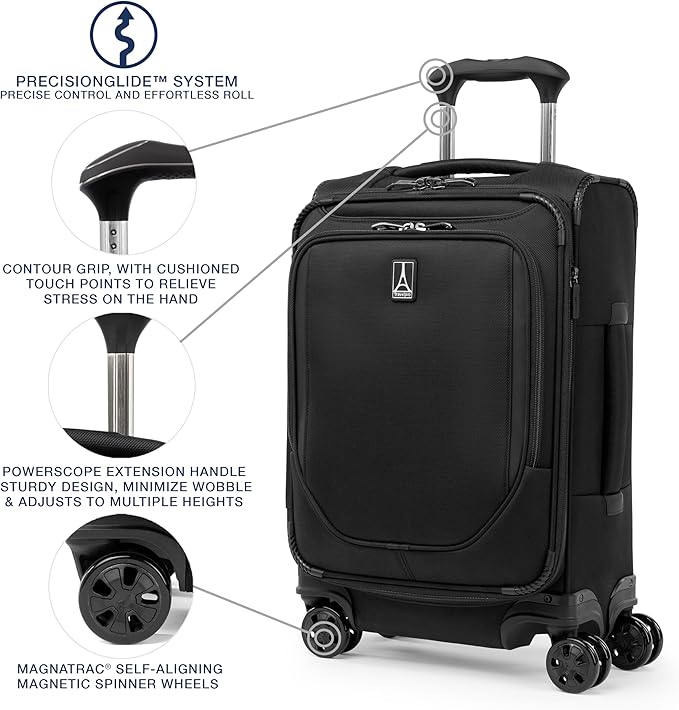 Travelpro Crew Classic Lightweight Softside Expandable Carry on Luggage, 8 Wheel Spinner Suitcase, Men and Women, Compact Carry On 20-Inch, Black