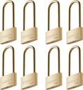 Weather Proof Lock, Keyed Alike Solid Brass Padlocks with Long Brass Shackle, Light Duty, 1-1/2" Wide Body, Marine Padlock, Anti Rust Lock, 8 Pack