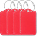 Luggage Tags for Suitcases-Leather Luggage Tag 4 Pack with Loops Cute Bag/Backpack/Suitcase Tags Travel Essentials for Flying (Red)