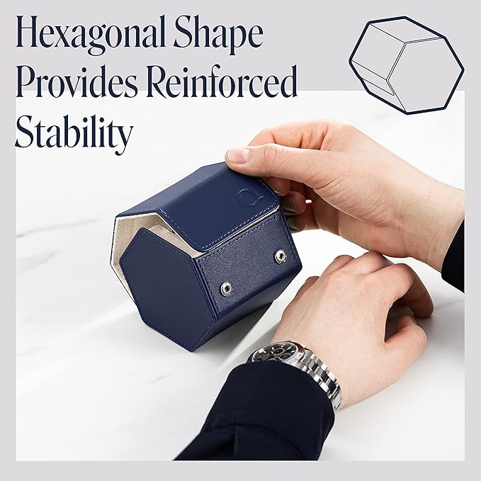 Leather Watch Cases for Men - Hexagon Single & Double Watch Roll Travel Case - Genuine Napa Leather with Velvet Interior - Storage & Display Holder for 1 Watch or 2 Watches