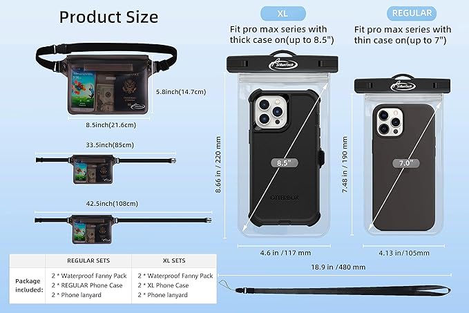 AiRunTech Waterproof Cell Phone Bag - 4 Pack Clear Pouches for Outdoor Activities - Universal Fit for iPhone and Other Devices - 2 Phone Cases + 2 Fanny Packs