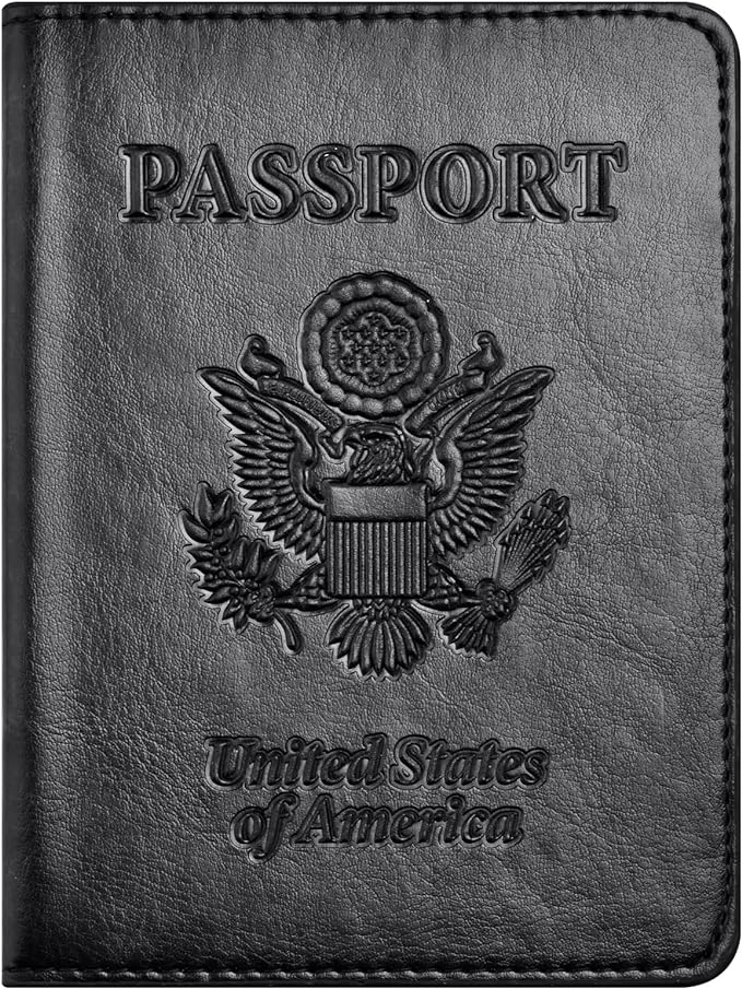 Eoehro Passport and Vaccine Card Holder Combo, Faux Leather, Compact, Lightweight, Waterproof, AA-Black