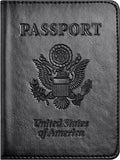 Eoehro Passport and Vaccine Card Holder Combo, Faux Leather, Compact, Lightweight, Waterproof, AA-Black