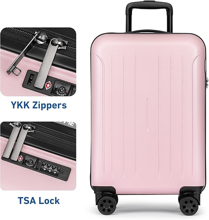 KYME Suitcase Hardshell With Double Spinner Wheels, PC+ABS TSA Lock Travel Luggage (Pink, 20" Carry On)
