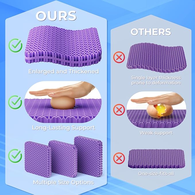 TushGuard Gel Seat Cushion for Long Sitting, Enlarged & Thickened Patent Design Office Chair Seat Cushion, Breathable Cooling Pads for Chairs, Soft Car Cushions for Wheelchair(X-Large, Black)