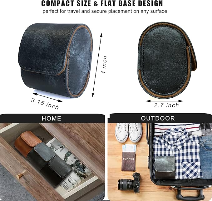 Longjet Watch Roll Travel Case for Men Portable Watches Organizer Box with Removable Velvet Pillow Holder (1 Slot Blue Grey)