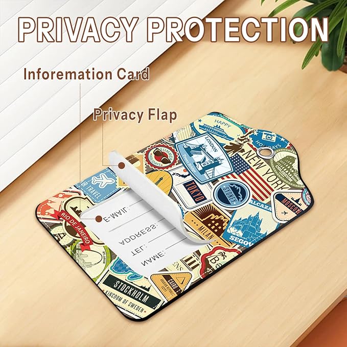 2 Pcs Leather Luggage Tags for Suitcases, Funny Suitcase Tags for Luggage, Privacy Cover ID Label with Stainless Steel Loop & Address Card, Travel Bag Suitcase Tags for Luggage Accessories Women Men