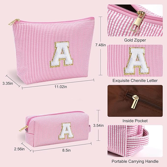 YOOLIFE Preppy Makeup Bag for Women - Personalized Cute Makeup Pouch for Girlfriend Bridesmaid Wife | Cosmetic Travel Toiletry Bag for Friend | Birthday Gift Idea for Her Mom Preppy Stuff Pink C