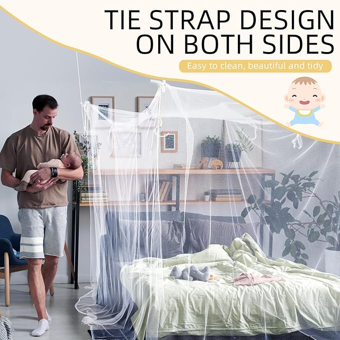 4 Corners Mosquito Net for Mosquiteros para Camas Bed Canopies Netting Bed Drapes Rectangular Mosquito Mesh for Camping Home Outdoor Travel(White,L87 X W79 X H79 Inch,Opening)