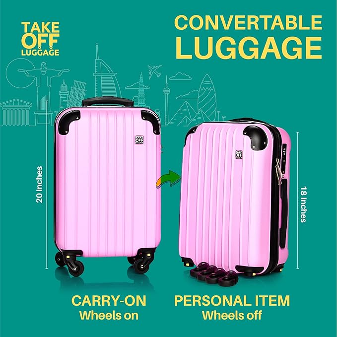 Take OFF Luggage 18 inch Hardshell Carry On Suitcase that Converts into Underseater Luggage with Removable Spinner Wheels for Airline Personal Item Use Requirements, 18 x 14 x 8 Inches - Black