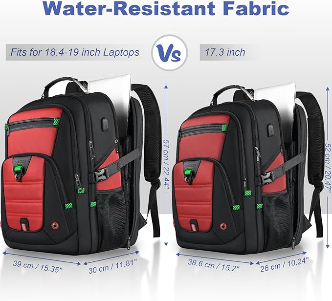 Z-MGKISS 18.4-19 Inch Extra Large Laptop Backpack, Travel Backpack for Men & Women, School Rucksack Bag with USB Charging Port and Multiple Compartments, Business Work College Daypack, Red