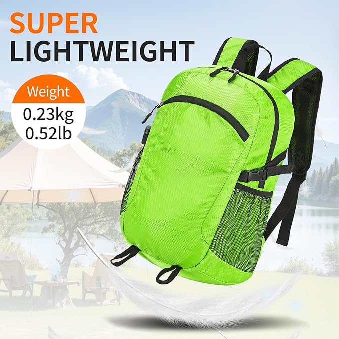 Small Hiking Daypack,15L Water-Resistant Hiking Backpack Packable Lightweight Travel Day Pack for Women Men (LinghtGreen, Small)