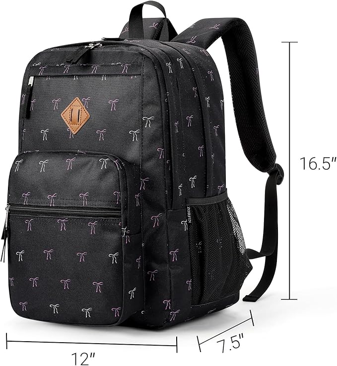ZORFIN 26L Backpack for College, and Travel: Water Resistant Bookbag - Bow Black