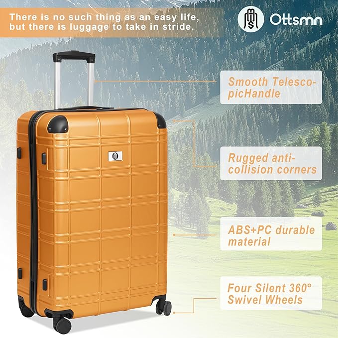 Luggage Sets 4 Piece, ABS PC Lightweight Suitcases with Wheels, Hardshell Luggage Sets Suitcase set with TSA Lock Orange (12in 20in 24in 28in)