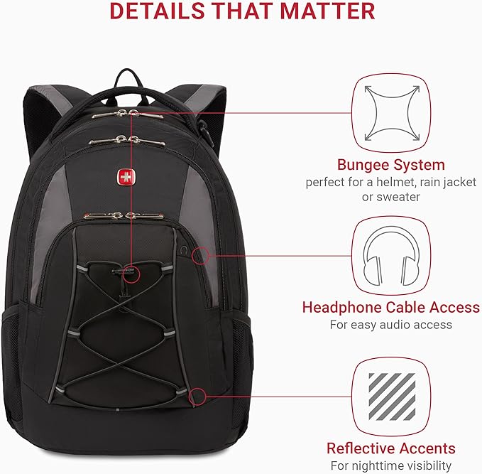 SwissGear 1186 Bungee Backpack, Black/Grey, 17-Inch