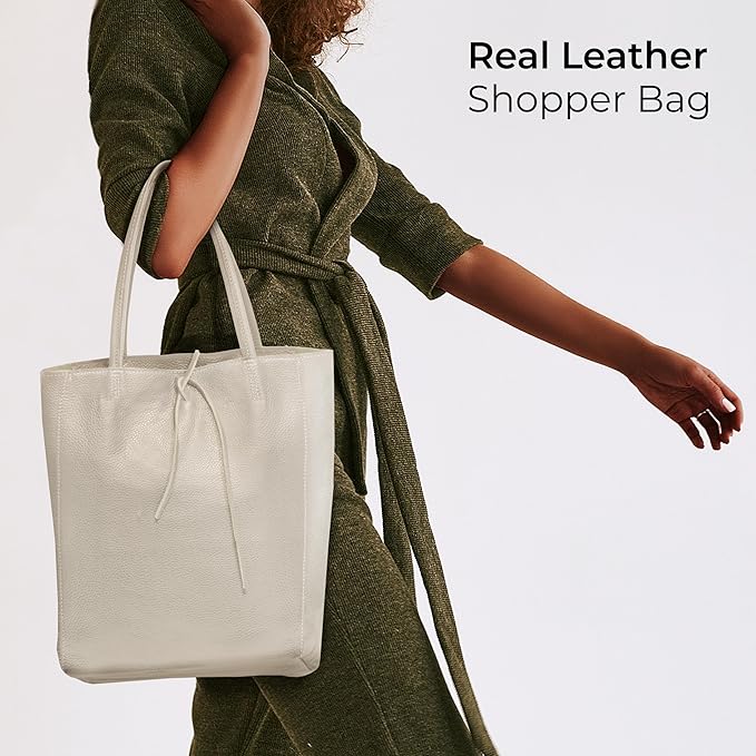 Italian Calf Leather Tote for Women with Zipper, Inner Pocket & Flat Base | Soft Unlined Shopper for Work & Travel