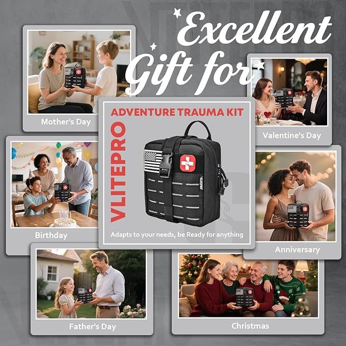Advanced Trauma First Aid Kit - Emergency Camping Gear with Tourniquet, Compression Bandage, 36" Splint | Portable Survival Gear for Outdoor, Home, Camping- Gift for Husband Dad and Wife-Black