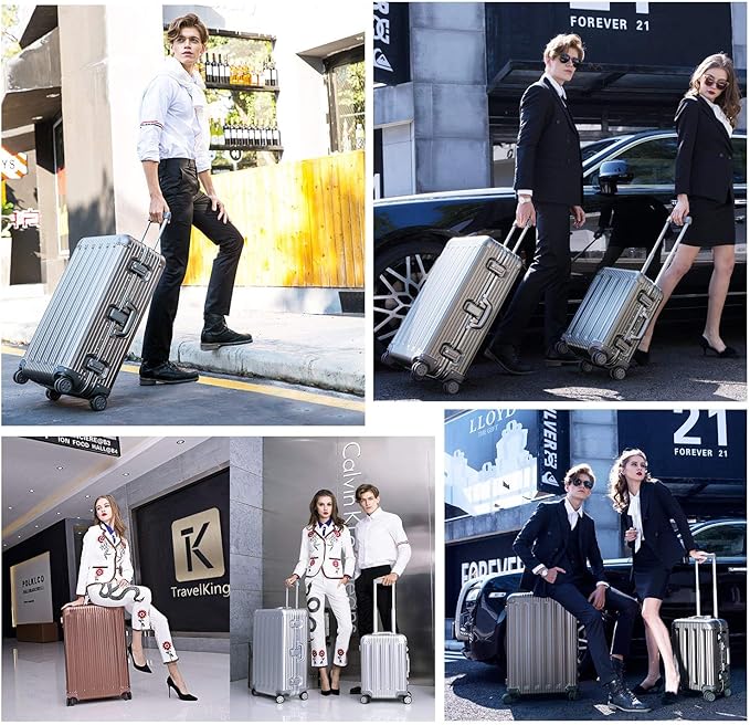 TRAVELKING All Aluminum Carry On Luggage with TSA Locks Fashion Cool Metal Hard Shell Spinner Suitcase (Grey, 20 Inch)