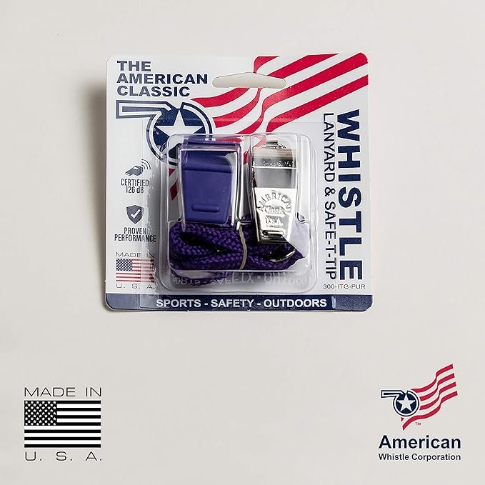 American Whistle Corporation American Classic Whistle - 126 db Solid Brass Whistle with Paracord Lanyards and Safe-T-Tip - Made in America