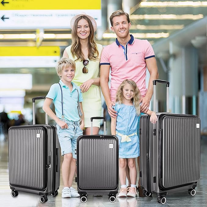 Luggage Sets 3 Piece, ABS Lightweight 20in/24in/28in Luggage, Expandable Carry On Suitcase Set with TSA Lock & Double Wheels, Front Open Hardshell Luggage Sets (Grey)