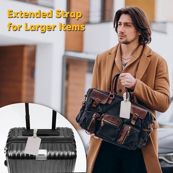 Travelambo Luggage Tags for Suitcases Faux Leather Privacy Protection 6 Pack Bag Tags Travel Accessories Essential, Light Grey