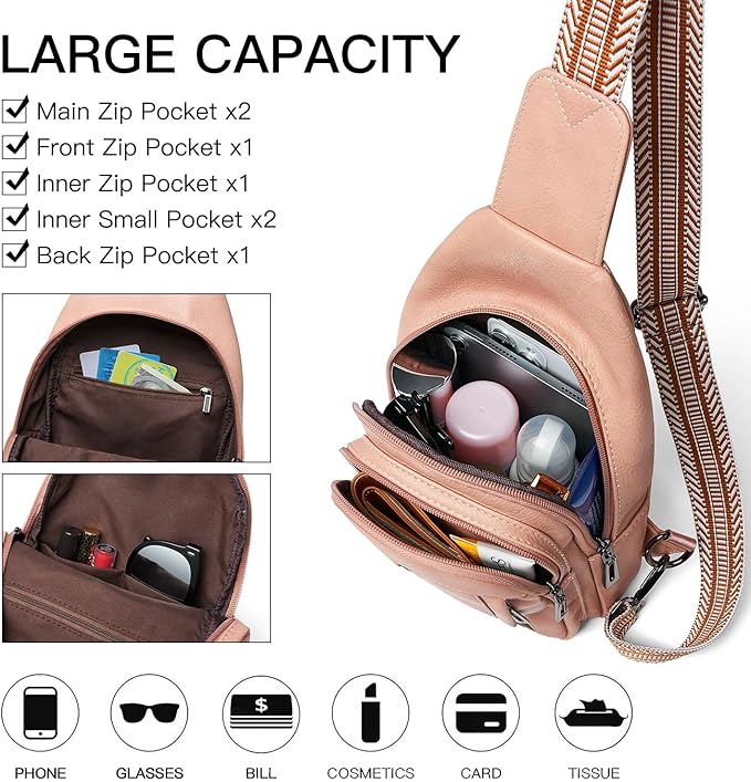7L Sling Bag for Women Men Leather Small Sling Backpack Daypack Anti Theft Fanny Pack Crossbody Purse Travel