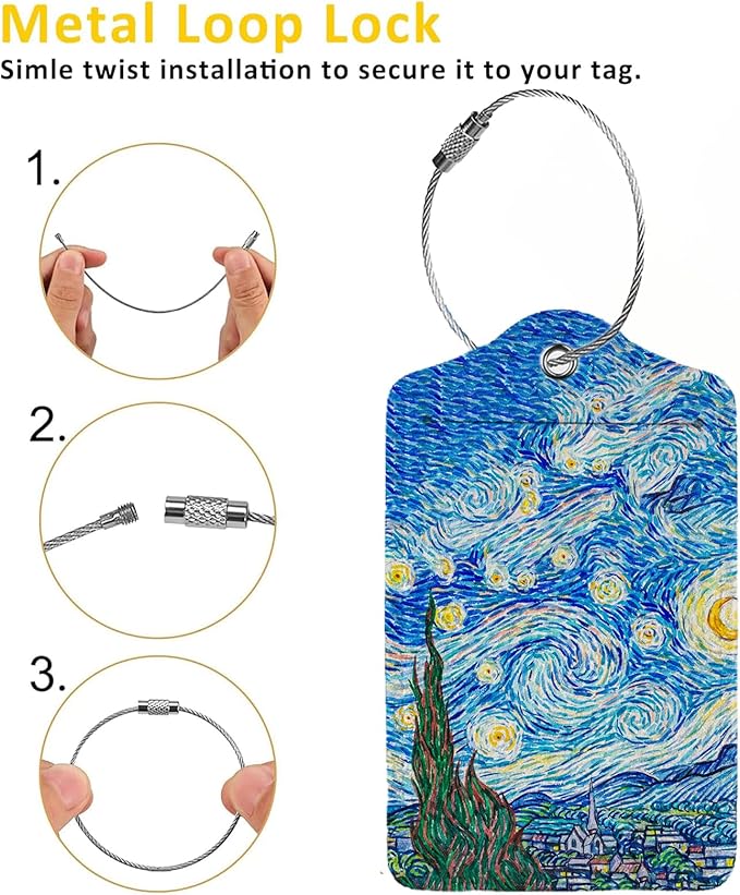Starry Night Luggage Tag Personalized Luggage Tags for Suitcases,Leather Bag Tags for Backpacks Handbag with Name ID Label Travel Essentials Baggage Tags 2 Pack