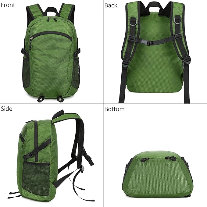 Small Hiking Daypack,15L Water-Resistant Hiking Backpack Packable Lightweight Travel Day Pack for Women Men (Green, Small)