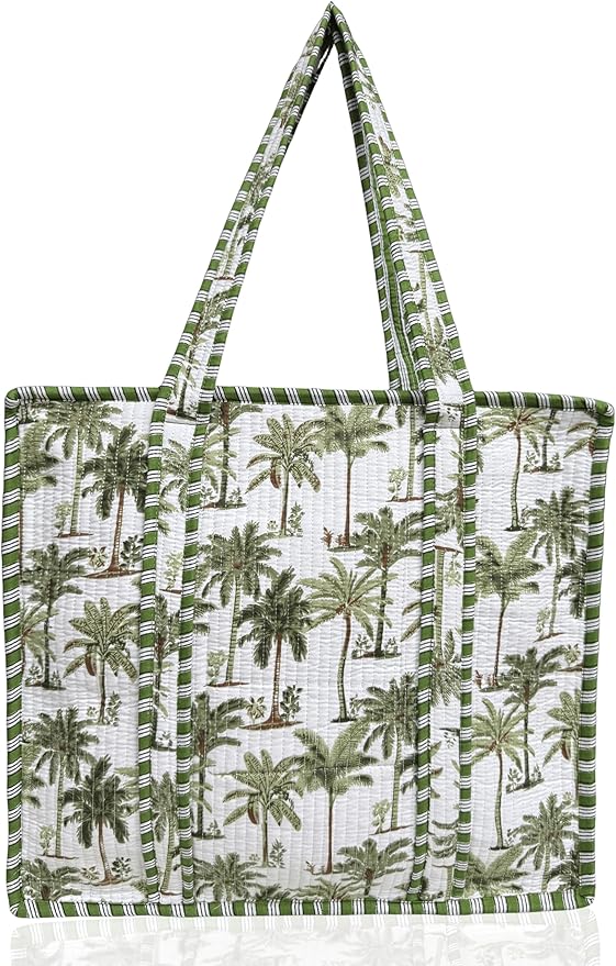 Cotton Quilted Tote Bag for Women – Large Beach & Travel Tote with Zipper, Reusable Grocery Bag