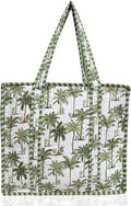 Cotton Quilted Tote Bag for Women – Large Beach & Travel Tote with Zipper, Reusable Grocery Bag