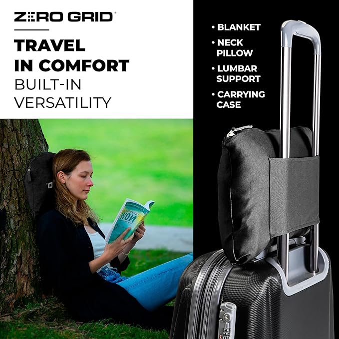 Lightweight Travel Blanket - Premium & Compact Airplane Wearable Blanket with Neck Snaps, Cozy Foot Pockets, Zipper Pouch - Converts into Soft Pillow - Designed for Ultimate Comfort - Midnight