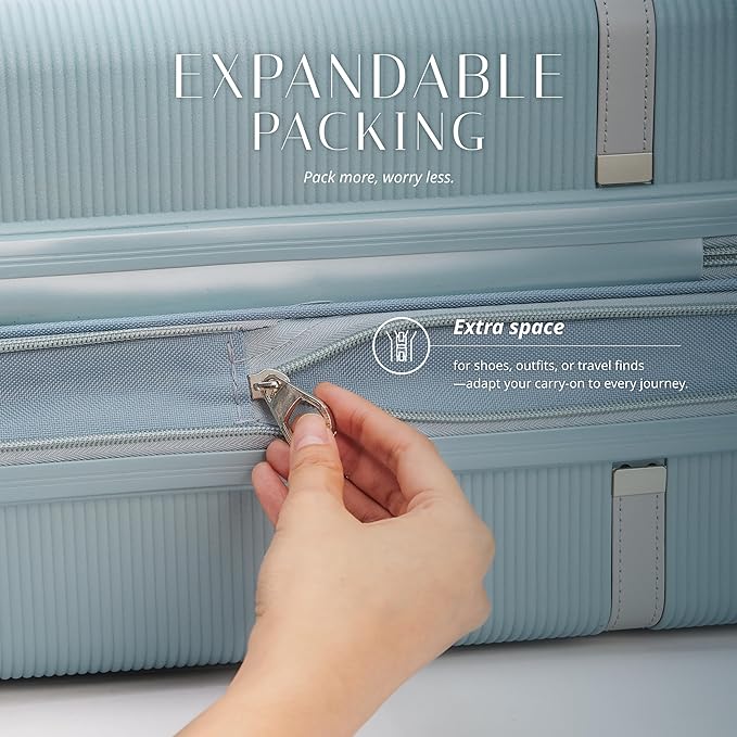 Verage Florence Hardside Carry-On Luggage with Spinner Wheels, Lightweight Expandable Suitcase with TSA Lock, Artist-Inspired Stylish Travel Luggage for Women, 20-Inch, Aqua Mist