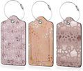 3 Pack Luggage Tag for Suitcase,Glitter Rose Gold Leather Luggage Tags with Privacy Cover Name ID Label Identifiers Travel Bag Tags for Women Men Boys Girls
