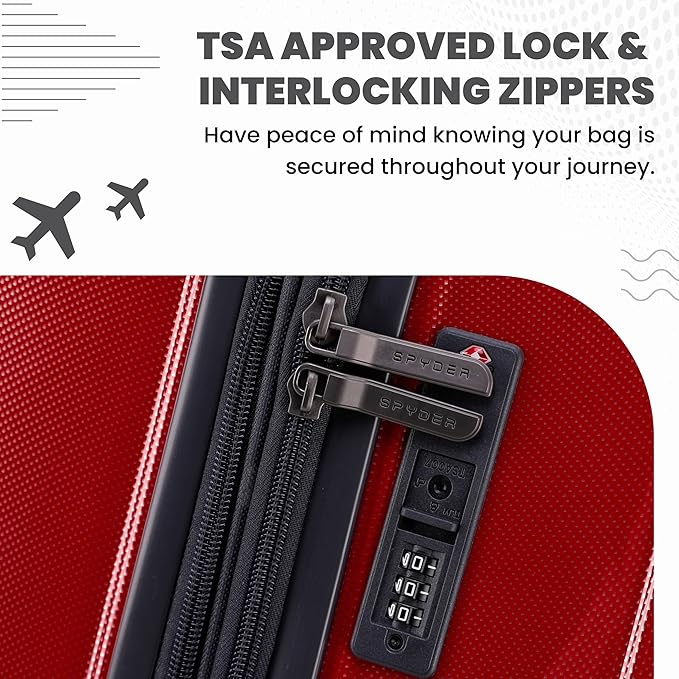 Spyder Rails 20 Inch Expandable Hardside Upright Suitcase with 360° Spinner Wheels, TSA Approved Lock, Red