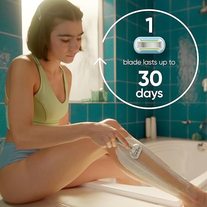 Gillette Venus Extra Smooth Razor for Women, Includes 1 Reusable Razor Handle + 4 Refills, 5-Bladed, Ergonomic No-Slip Gel Handle and Shower Holder